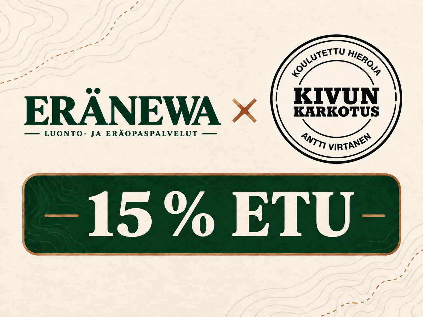 Eränewan ja Kivun Karkotuksen 15 prosentin yhteistyöetu